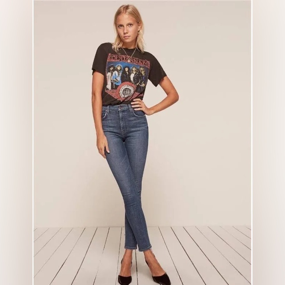 Reformation High & Skinny Jean in Darwin Blue Raw Hem Sz 28